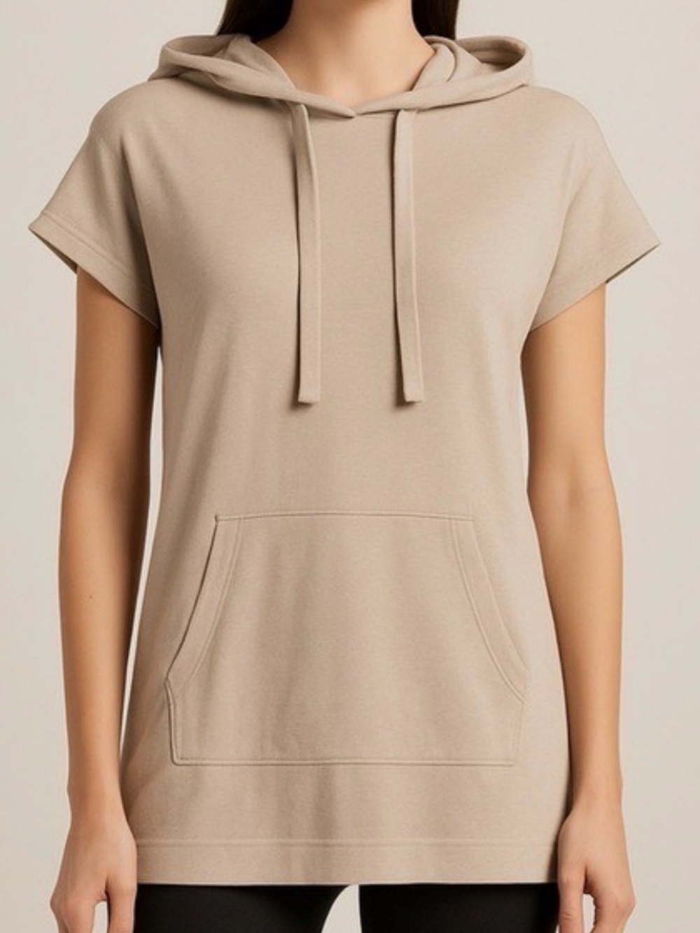 Pact Savannah Organic Cotton Short Sleeve Pullover Hoodie Sweatshirt Beige M